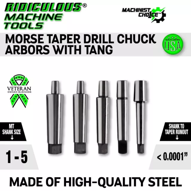 MT1 to JT6 Drill Chuck Arbor With Tang- Machinist Choice