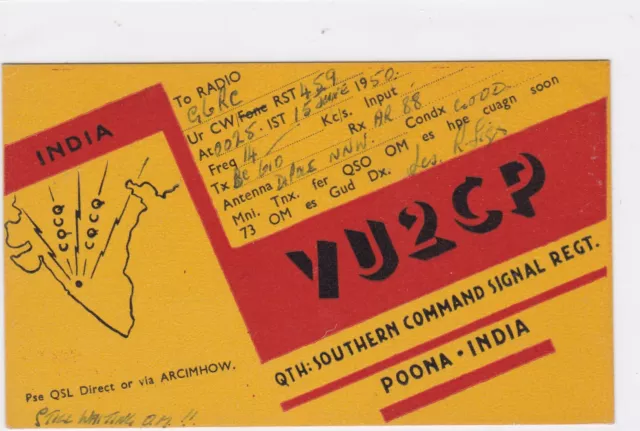 vintage qsl radio communication card 1950 india ref r8742