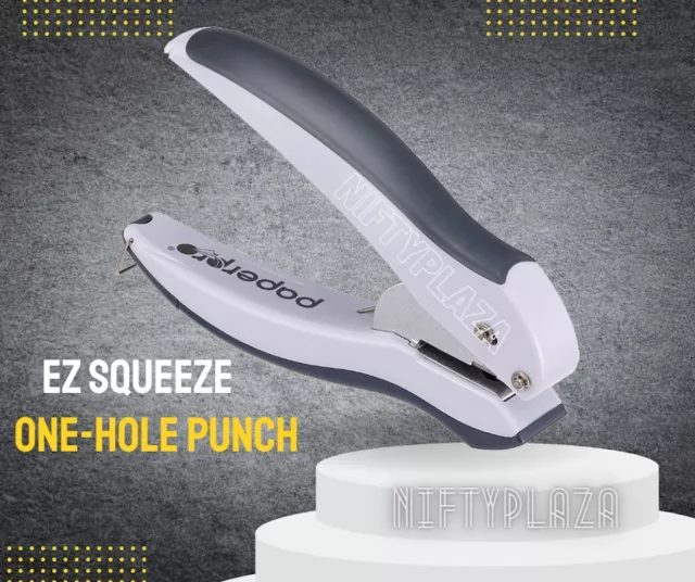 Bostitch Office EZ Squeeze One-Hole Punch, 10 Sheet Capacity, Lightweight, Gray