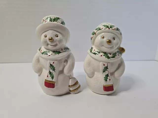 Vintage Lenox Holiday Snowman Salt & Pepper Porcelain Christmas 1998