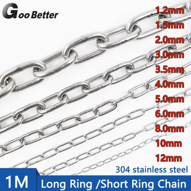 1M A2 Stainless Steel Chain Dia:1mm-12mm Heavy Duty Welded Security Link Hanging