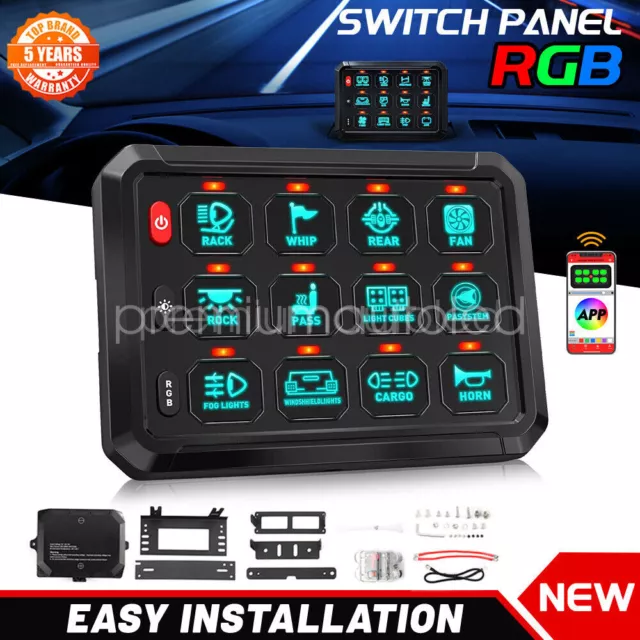 Bluetooth App RGB 12 Gang Camper Van RV 12V 24V LED Light Switch Control Panel