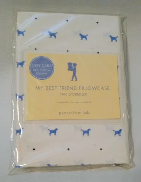 Funda de almohada Pottery Barn para niños My Best Friend azul cachorro perro estampado de diamantes nueva