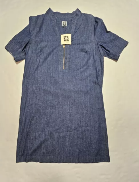 Anne Klein Blue Denim Jean Shirt Dress Short Sleeve Size 4 Dark Wash