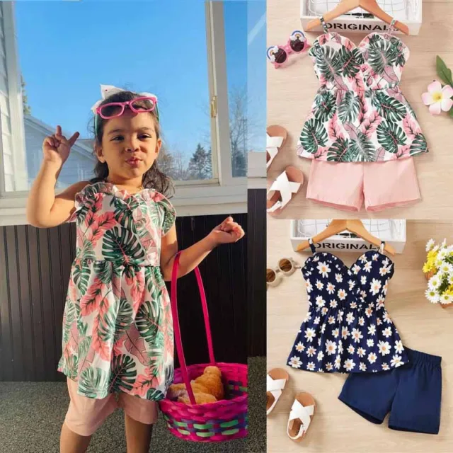 Kids Toddler Baby Girls Summer Clothes T-Shirt Tops Shorts Skirts Outfits Sets