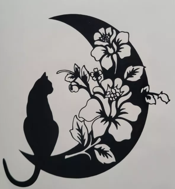 1x Cat Moon Flower Vinyl Sticker Decal Bumper Car Van Window 5.5x5.5inch Black