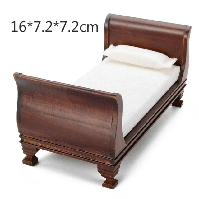 Dollhouse Miniature Vintage Wood Single Bed Furniture Toy Accessories 1:12 Scale