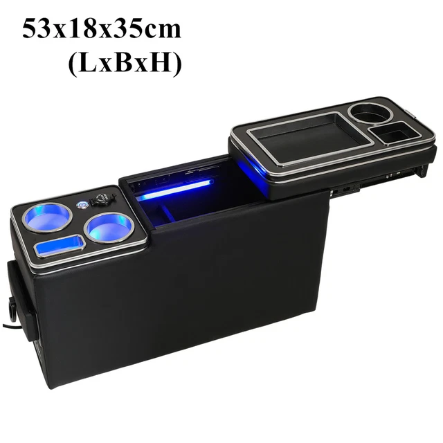 QSULNN Console Centrale In Pelle Nera Con Portaoggetti Per VW T5 T6 T6.1 (2003-2019) Sedili Singoli
