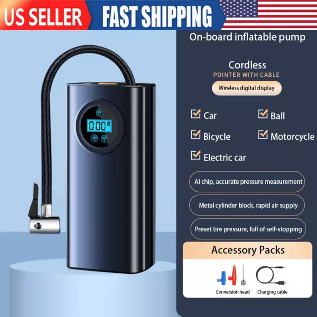 Car Tyre Inflator Cordless Digital USB Rechargeable Tire Air Compressor Pump USA