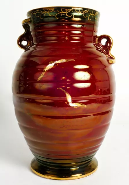 Stunning Crown Devon Red Lustre Fieldings Galleon Vase 525y Made in the UK! 3