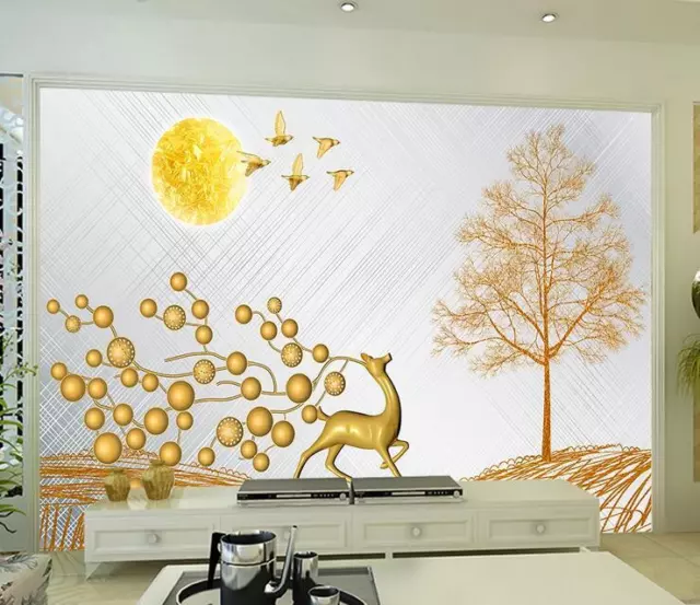 3D Hirsch Bäume H463 Tapete Wandbild Selbstklebend Abnehmbare Aufkleber Sinsin 2
