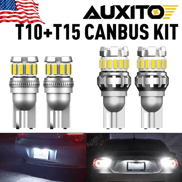 6500k White 4x T10 T15 LED Reverse + License Plate Light Bulbs 194 2825 168 921