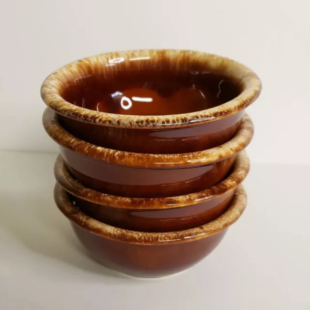 Hull U.S.A. Pottery Bowls 5 1/2" Brown Drip Glaze Lot of 4 Soup Bowl Oven Proof