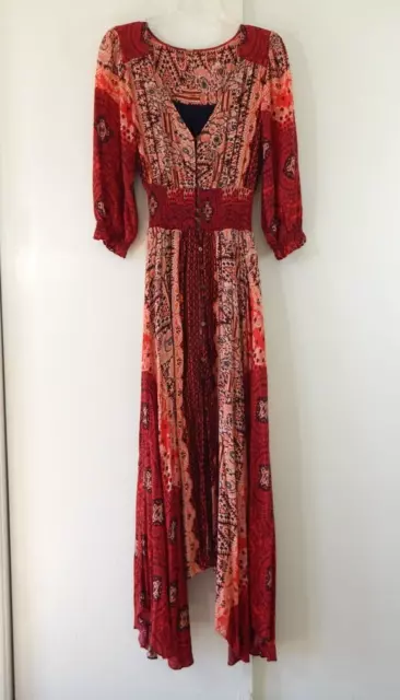 FREE PEOPLE maxi dress mexicali rose hippie boho festival floral colorful red XS 3