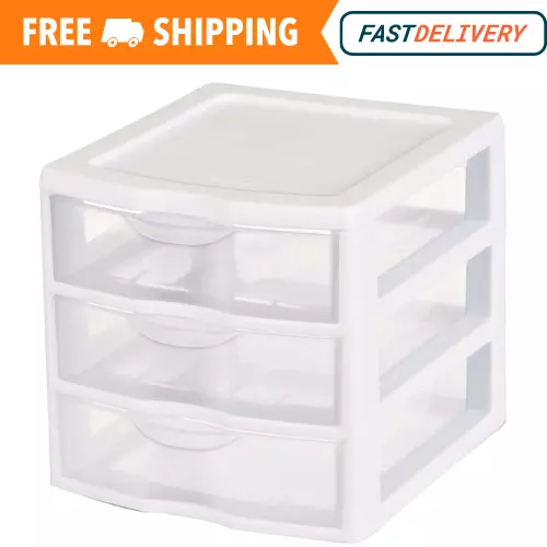 (FAST SHIP FROM USA) Small 3 Drawer Desktop Unit, Plastic, White