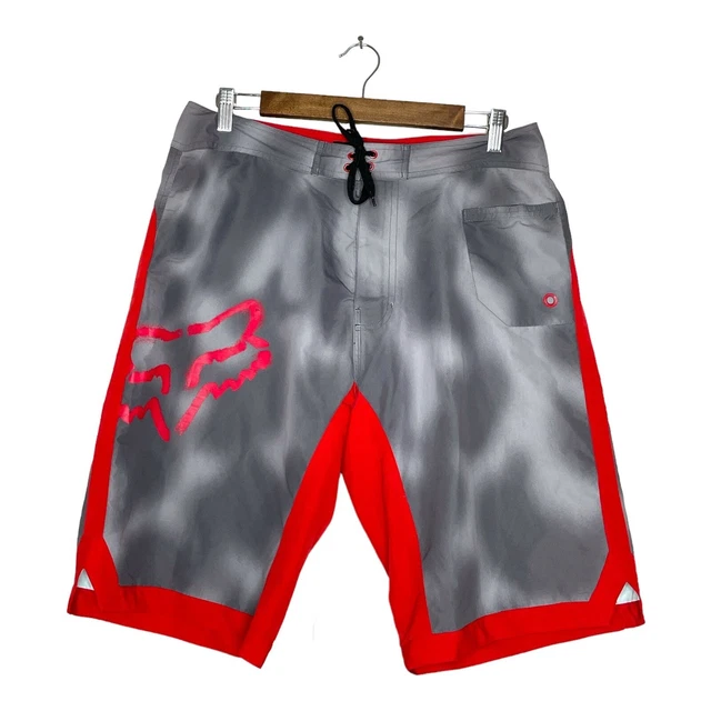 Fox 32 Mens Gray Flat Front Regular Fit Tie Dye Drawstring Board Shorts
