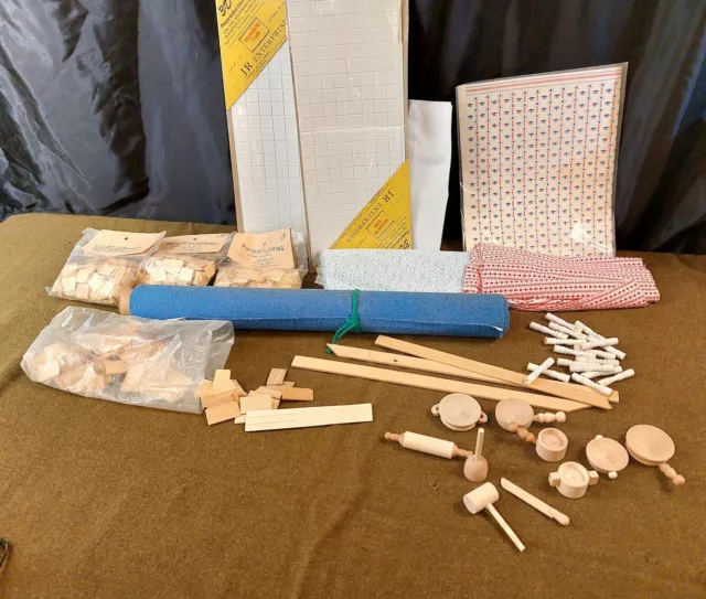 Dollhouse Construction Material MIXED LOT Carpet Roof Shingles Kitchenware Etc.