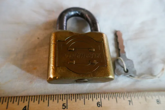Vintage Padlock with Working Key RARE STYLE Winchester Brass Lot 24-1-K