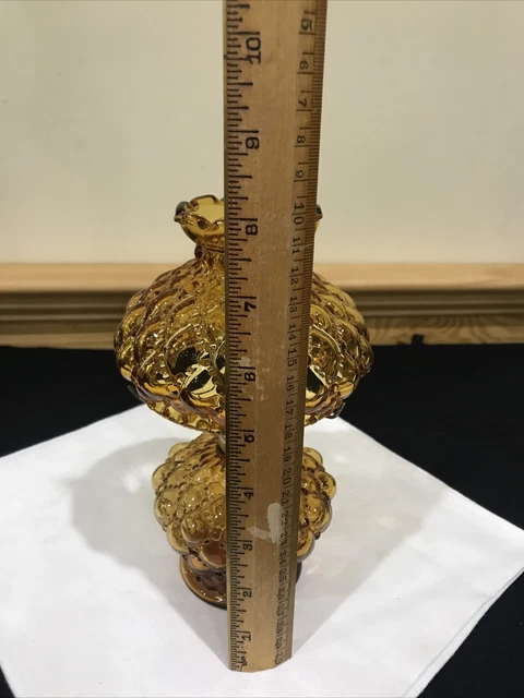 Miniature Amber Glass Diamond Quilt pattern Miniature Oil Lamp Shade 4" base 10