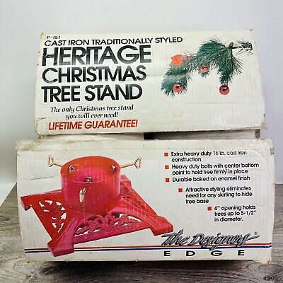 Vntg Cast Iron Traditional Style Heritage Christmas Tree Stand Red 6" Diameter
