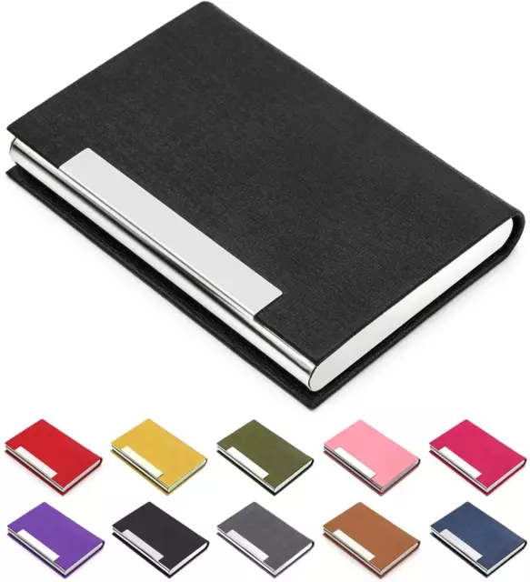 Business Card Holder, Business Card Case Professional PU Leather & Stainless Ste