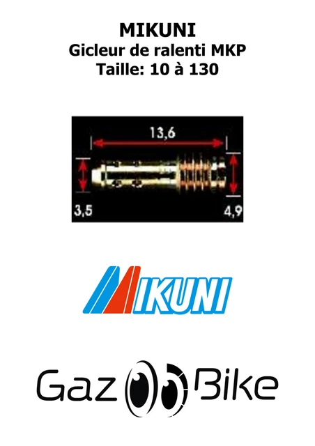 Mikuni Gicleur de ralenti MKP Taille 10 à 130 (Réf: MKPXXX)