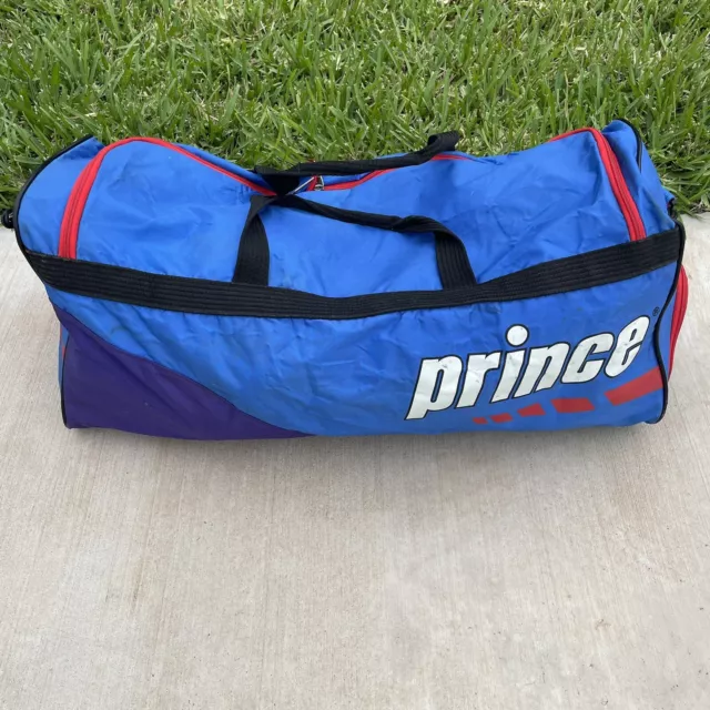 PRINCE Tennis Bag Vintage 80s BIG DUFFLE Nylon (31x12x10) RARE blue/purple/red PRINCE Tennis Bag Vintage 80s BIG DUFFLE Nylon (31x12x10) RARE blue/purple/red