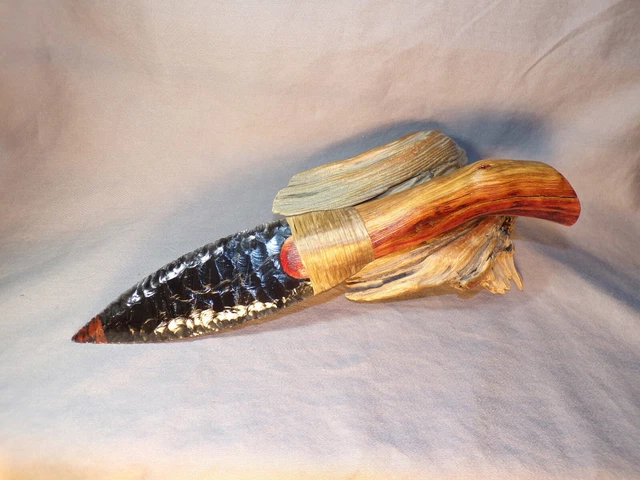 Ribbon Obsidian Paleo Knife Manzanita Handle Flint Knapping COA Black Powder