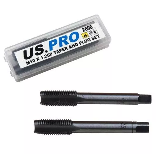 M10 x 1.25mm THREAD TAPER & PLUG SET by US PRO TOOLS HSS thread repair tap