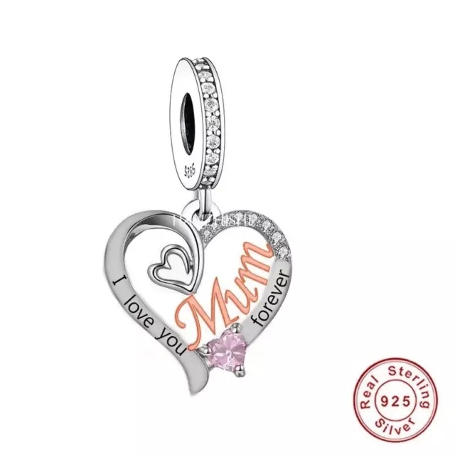 Mum I Love You Forever Heart Charm 💜 925 Sterling Silver Gift