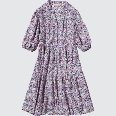 New NWT Paul & Joe Uniqlo Dress Floral Tiered CottageCore Dress Sz XS Cotton