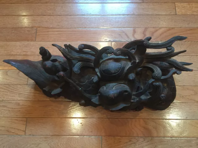 Incredible Antique Architectural Salvage Carved Wood Chinese Dragon Serpent God