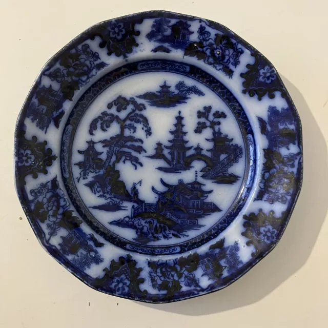 W. Adams 'Flo-Blue' (Tunstall) Shanghai Ironstone Dish Plate Vintage Antique