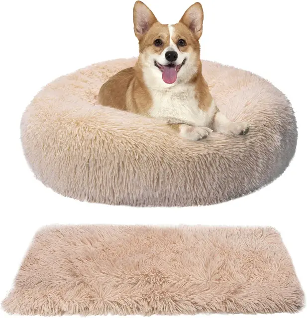 Calming Dog Beds for Medium Dogs with Blanket, Faux Fur Cat Beds Donut Cuddler,