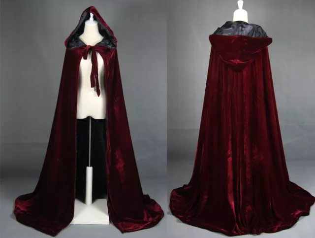Hot Cloak Hooded Velvet & Satin Cape Renaissance Clothing Medieval Costume