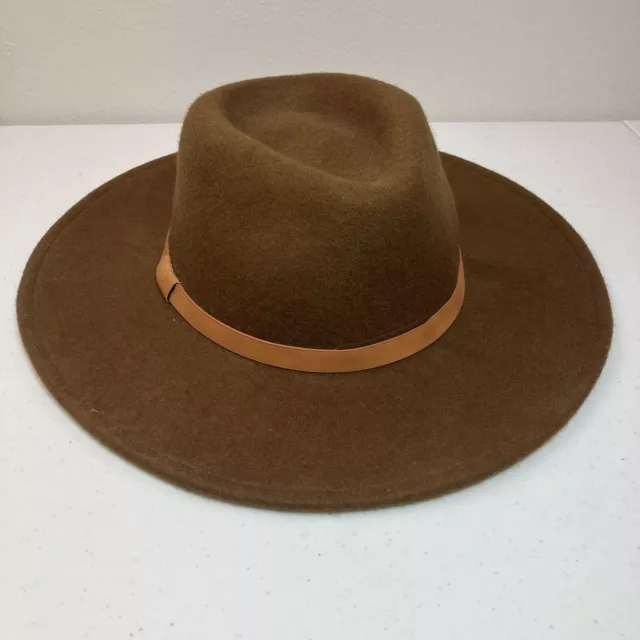 Fedora Hat Brown 100% Wool Felted Faux Leather Trim One Size