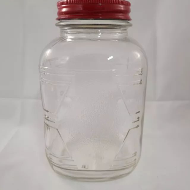Vtg Hazel Atlas Hoosier Glass Storage Jar Red Metal Lid  7" x 4" Textured
