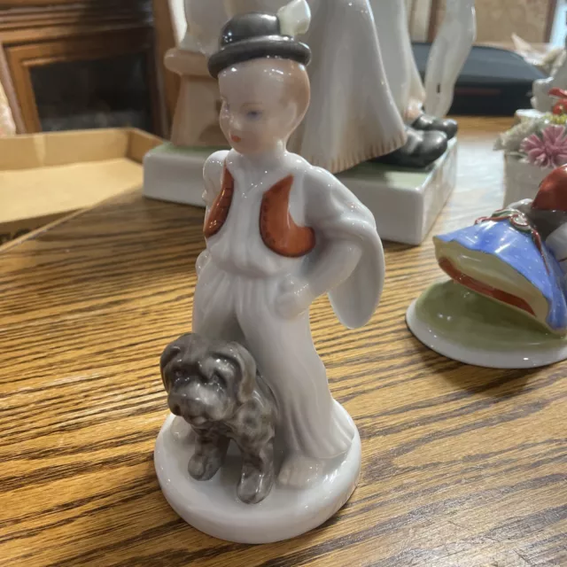 Herend Hungary Vintage Porcelain Children Magyar Boy With Puppy Dog Figurine
