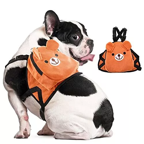 IDOMIK Dog Backpack Harness Cartoon Bear Puppy Pack Adjustable Saddle Bag with P