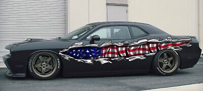 US Flag Ripped Metal car vinyl decal, US Flag car wrap, US Pride car sticker