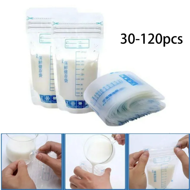 30-120pcs Pre-Sterilised Breastmilk Baby Breast Milk Storage Bags Pouches 250ML