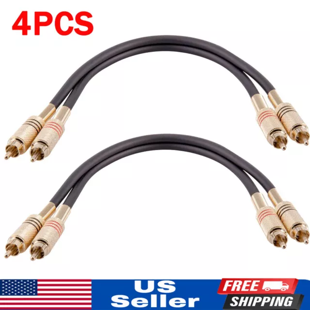 4Pcs 1FT Gold-Plated 2-RCA Male to 2-RCA Male Stereo Audio Patch Cables USA