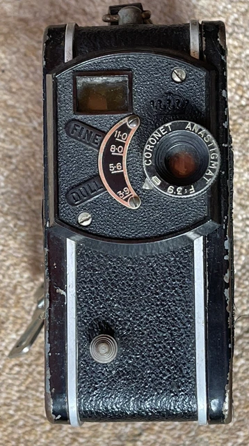 Cámara de cine Coronet con lente Anastigmat corona F/3,9 vinilo 1932 rara
