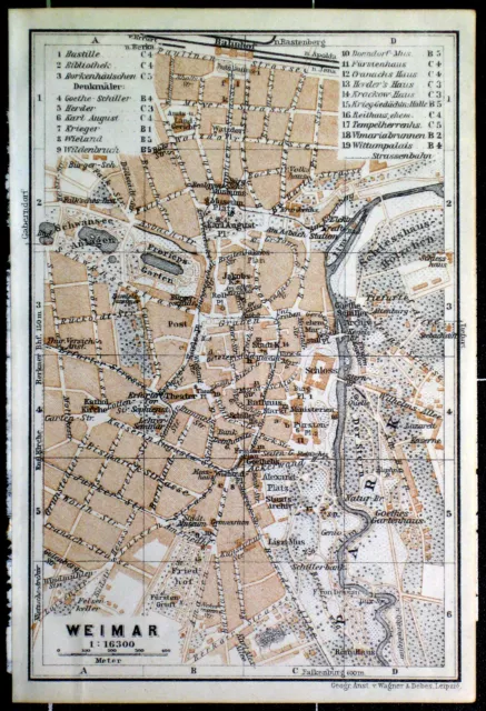 WEIMAR, alter farbiger Stadtplan, datiert 1925