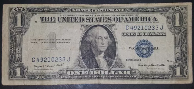 1935G $1 Blue Silver Certificate w/o Motto! Nice circulated condition
