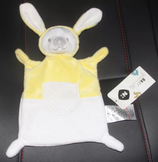 doudou plat lapin jaune blanc poche grain de blé neuf