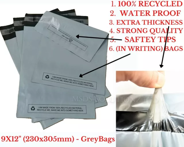 9" X 12" Strong Grey Mailing Bags Polythene Packaging Postage Postal Mailers