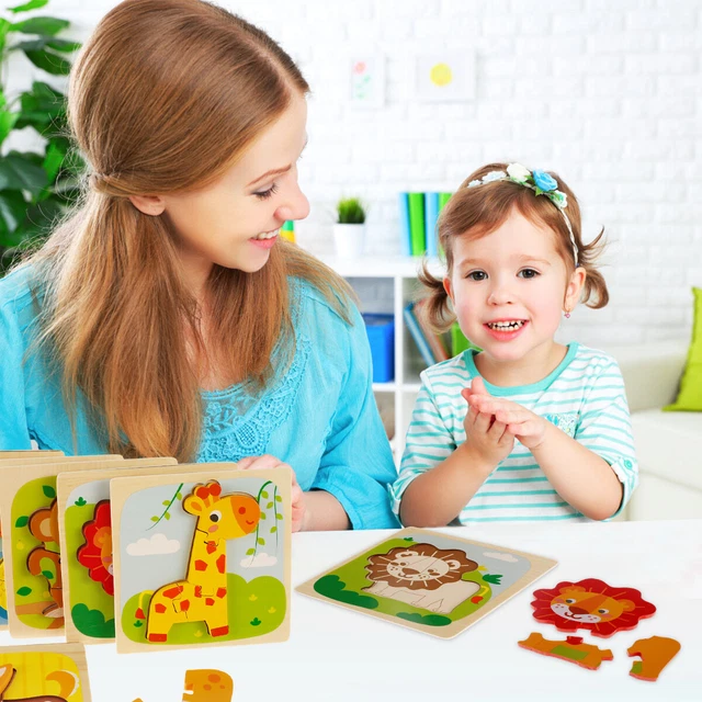 Animal Wooden Puzzles 3D Cartoon Wooden Jigsaw Puzzles Early Educational Drfnd 2