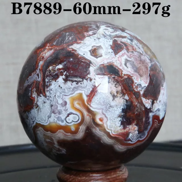 B7889-60mm-297g Natural Polished Mexico Banded Agate Crystal Sphere Ball Healing
