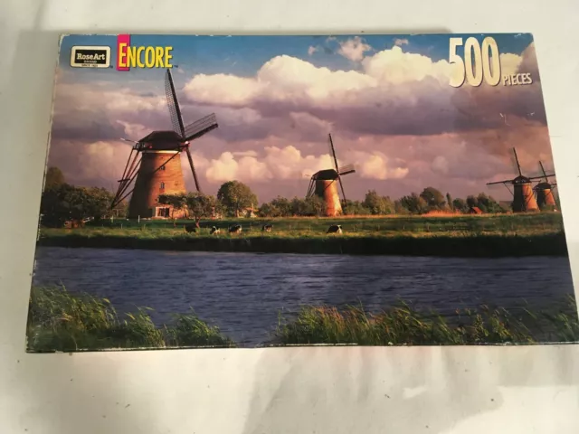 WINDMILLS AT KINDERDIJK 500 piece puzzle new FACTORY SEALED Rose Art